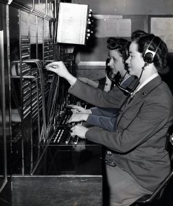 Image from the Dorothy D. Alexander Collection of four WACs (Women's Army Corps) in uniform, working at a telephone switchboard at Camp Grant, Illinois, 1943. WVM.0005.I009  Image from the Dorothy D. Alexander Collection of four WACs (Women's Army Corps) in uniform, working at a telephone switchboard at Camp Grant, Illinois, 1943. WVM.0005.I009